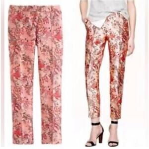 J. Crew Collection Cropped Pant in Butterfly Lemonade Silk Pink Size 8 Luxurious